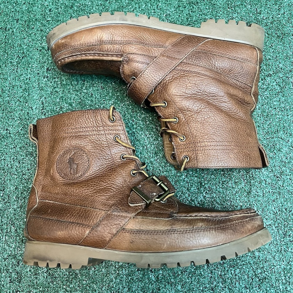 Polo Ralph Lauren Ranger Boots Men 13 Brown Leather Polo Country Ankle Buckle